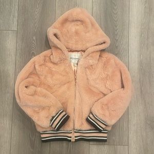 Luxurious pink faux fur bomber jacket girls SZ 7/8